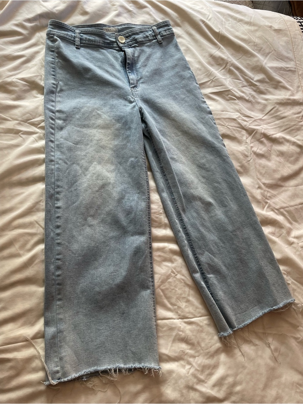 Oat Light Wash Wide-Leg Jeans with Frayed Hem